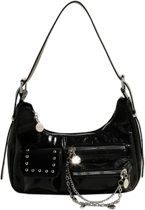 Trendy Glossy Crescent Bag for Women Large Capacity Multi-Pocket Shoulder Bags Travel Commuter Underarm Bag 2025