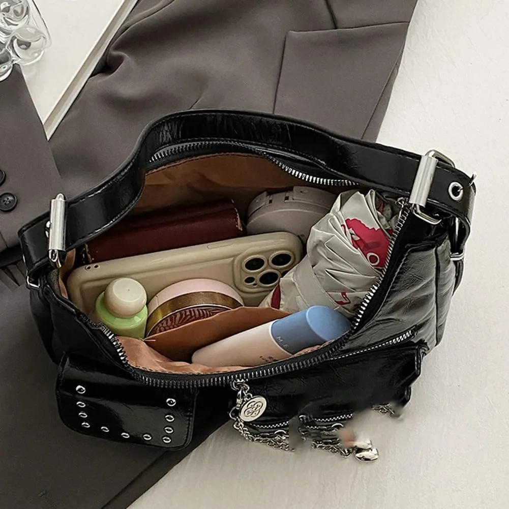 Trendy Glossy Crescent Bag for Women Large Capacity Multi-Pocket Shoulder Bags Travel Commuter Underarm Bag 2025