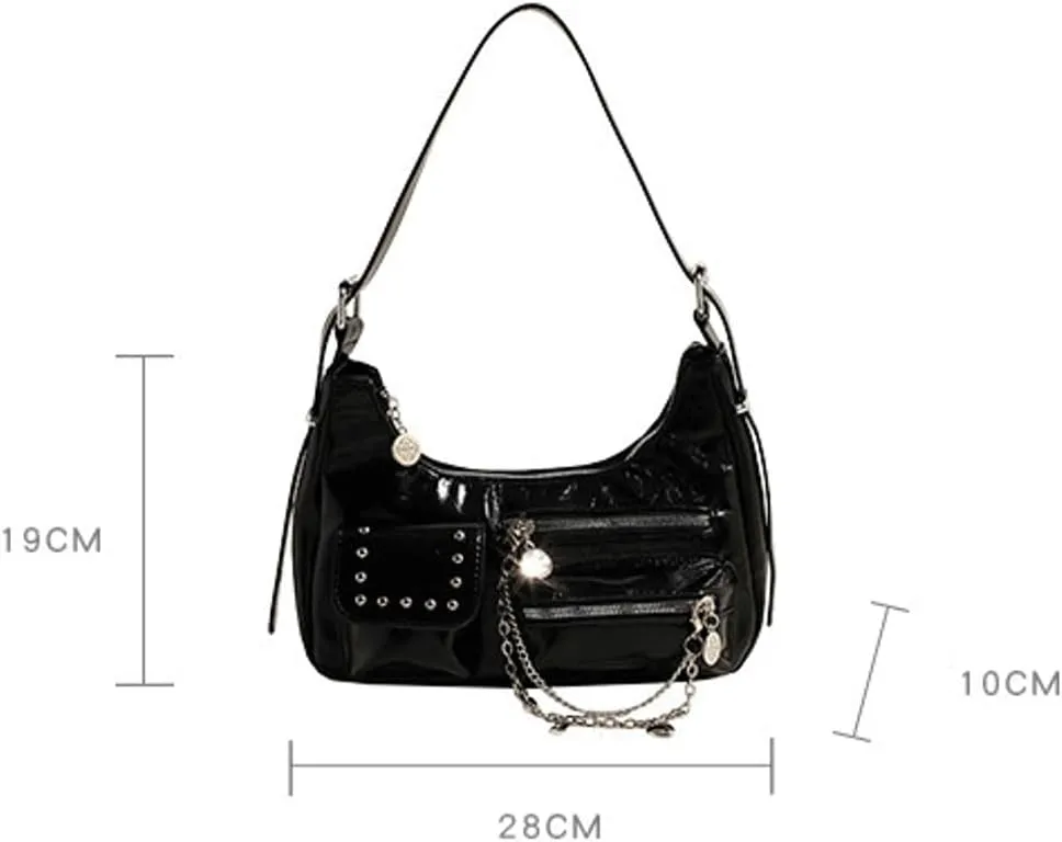 Trendy Glossy Crescent Bag for Women Large Capacity Multi-Pocket Shoulder Bags Travel Commuter Underarm Bag 2025
