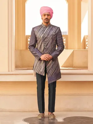 Trendy Purple P.V Silk Men's Indo-wester Sherwani Set For Weeding & Party Reception