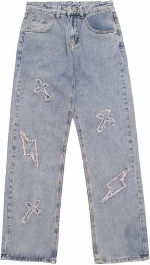 Trousers Cross Denim Pants Streetwear Hip Hop Low Rise Baggy Jeans for Men Korean Y2k Women Cargo Pants Punk Clothe