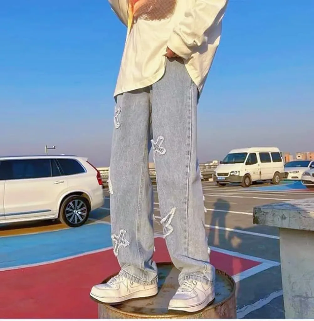 Trousers Cross Denim Pants Streetwear Hip Hop Low Rise Baggy Jeans for Men Korean Y2k Women Cargo Pants Punk Clothe