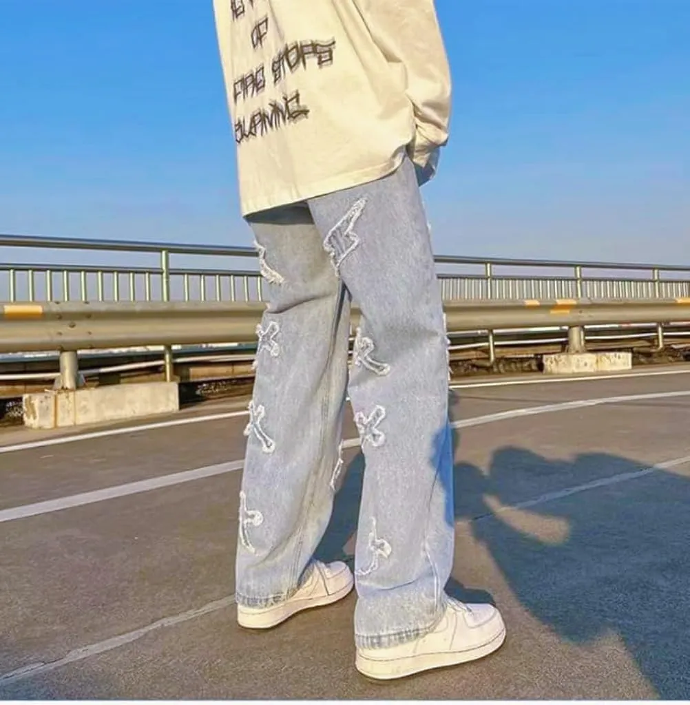 Trousers Cross Denim Pants Streetwear Hip Hop Low Rise Baggy Jeans for Men Korean Y2k Women Cargo Pants Punk Clothe