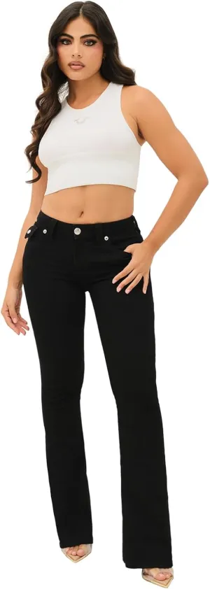 True Religion Jeans Women's Denim Joey Mid Rise Flare Flap Single Needle Stitching Pant