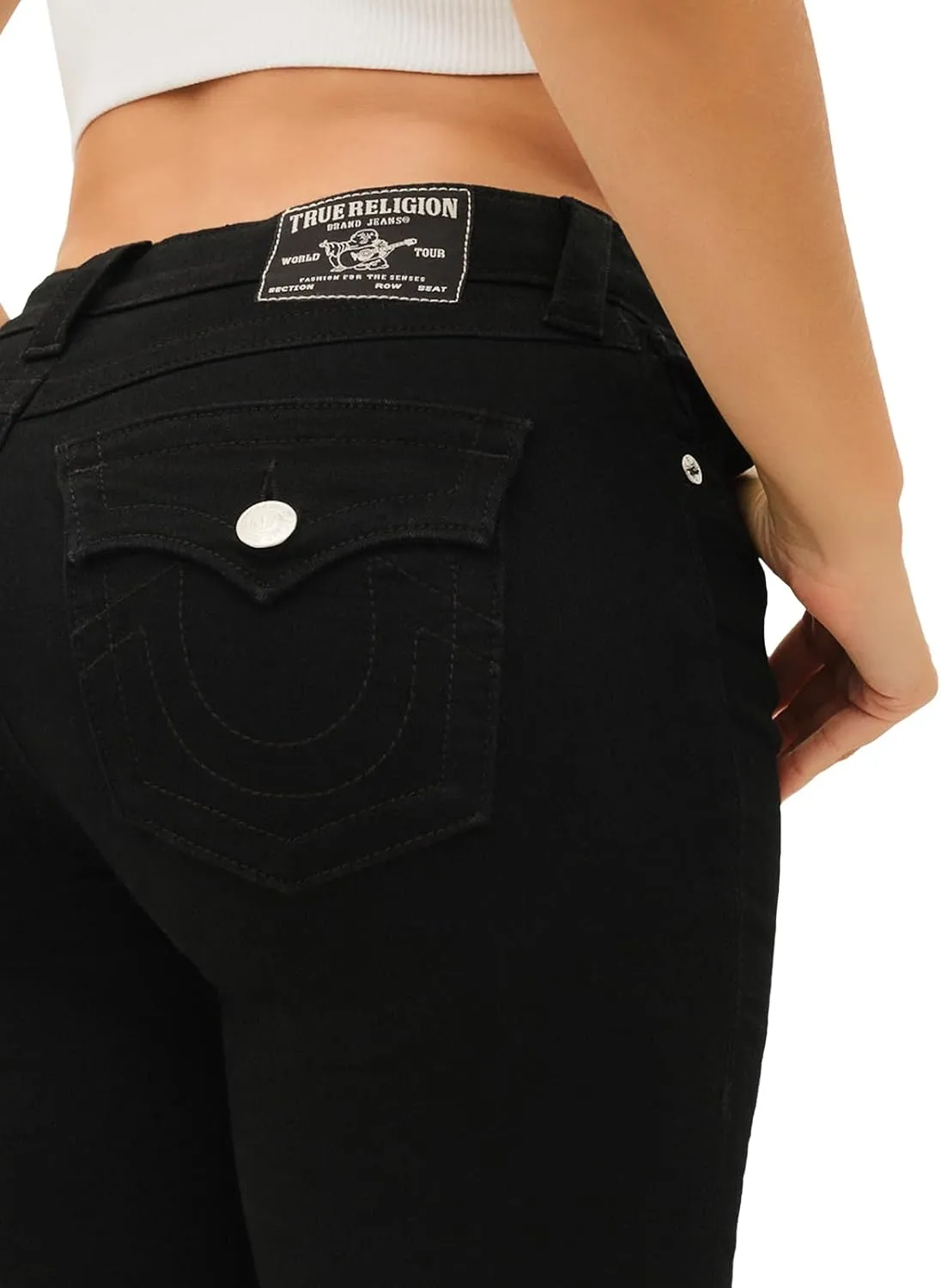 True Religion Jeans Women's Denim Joey Mid Rise Flare Flap Single Needle Stitching Pant