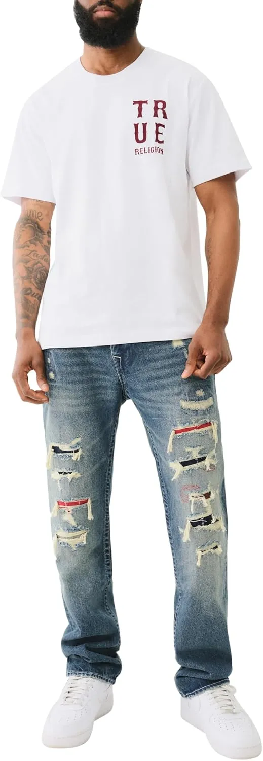 True Religion Men's Ripped Ricky SN 1/2" Flap with Backing and Mending