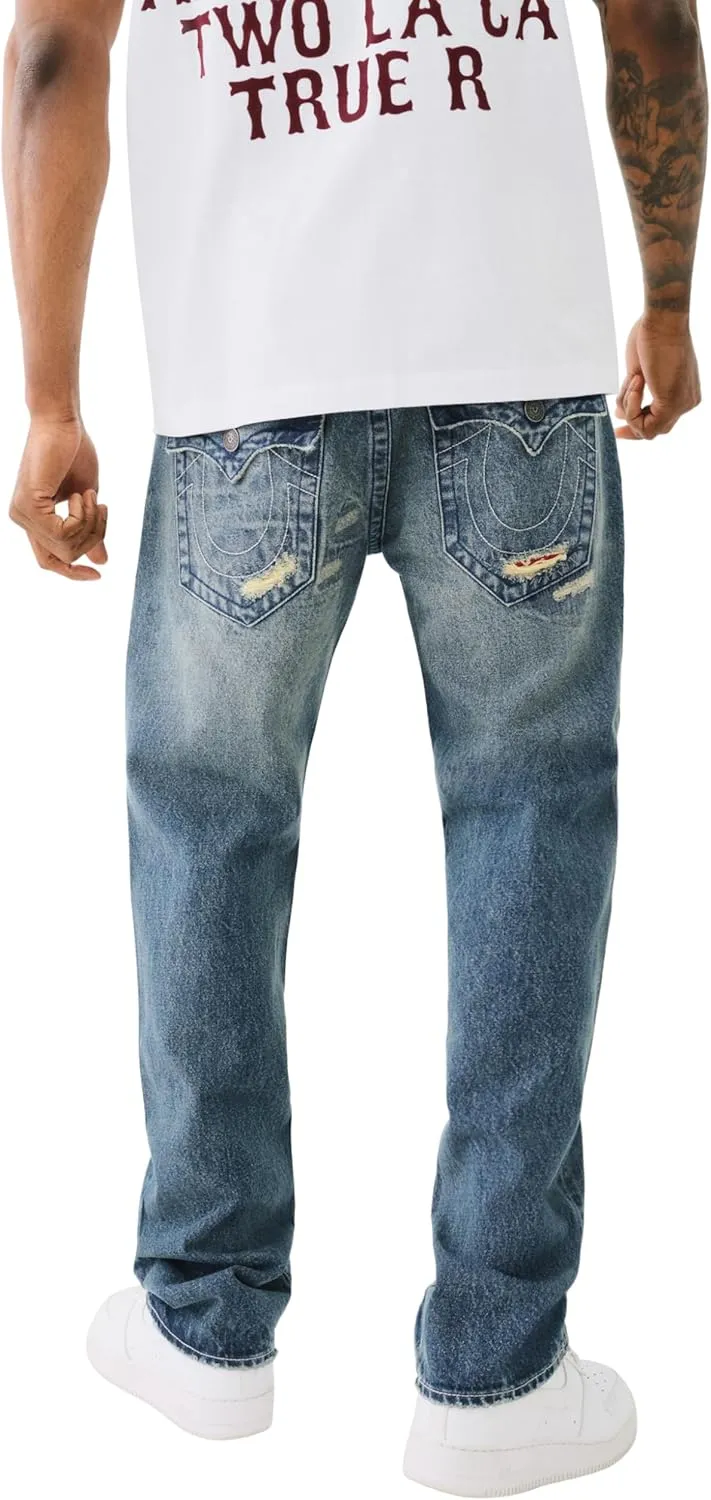 True Religion Men's Ripped Ricky SN 1/2" Flap with Backing and Mending