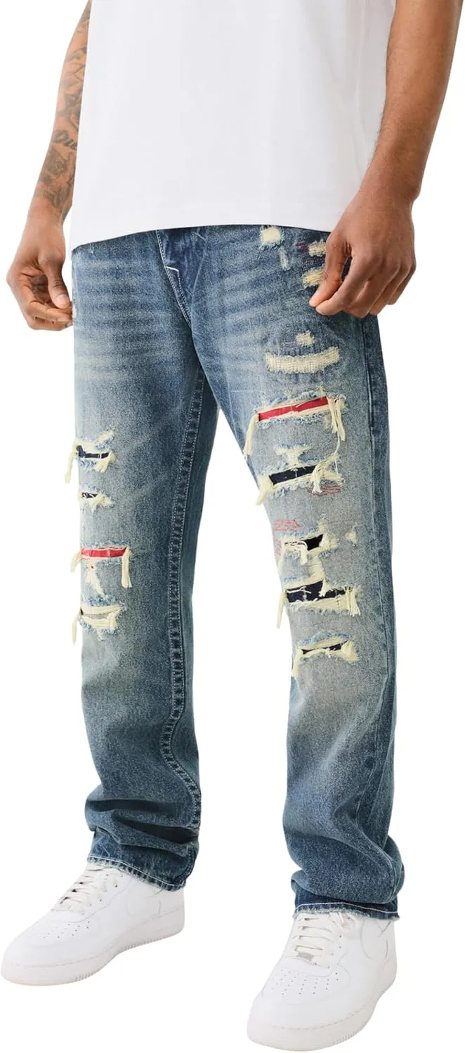 True Religion Men's Ripped Ricky SN 1/2" Flap with Backing and Mending