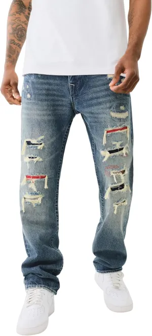 True Religion Men's Ripped Ricky SN 1/2" Flap with Backing and Mending