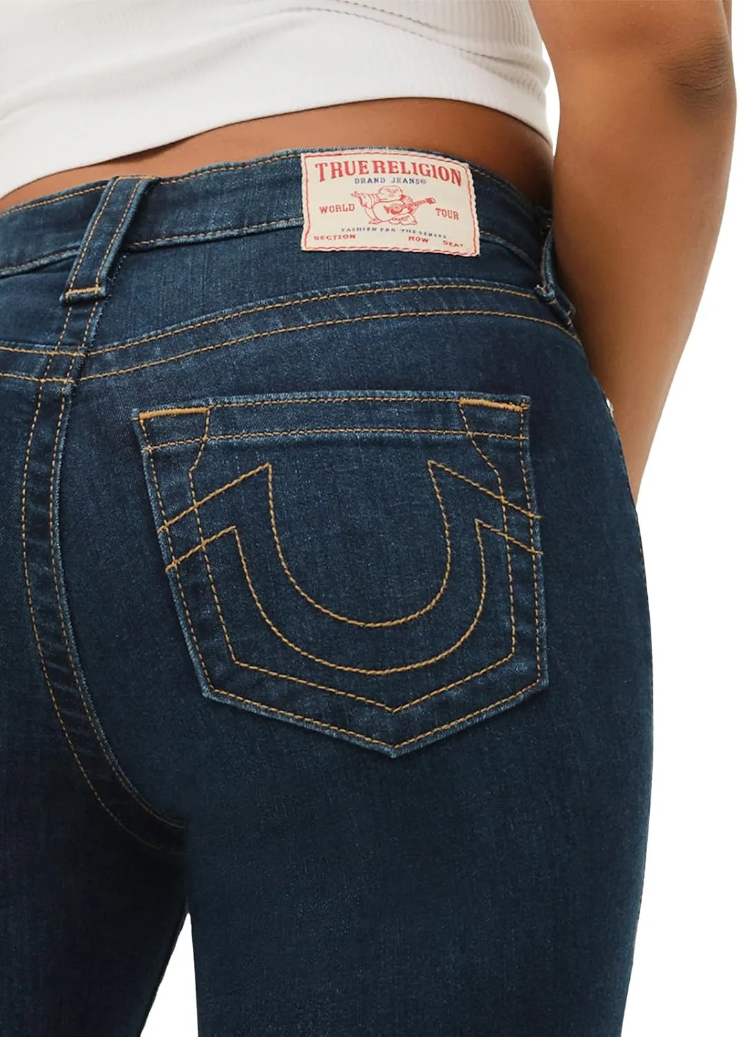 True Religion Women's Halle Mid Rise Super Skinny Fit Jeans Denim Single Needle Stitching