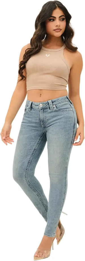 True Religion Women's Halle Mid Rise Super Skinny Fit Jeans Denim Single Needle Stitching