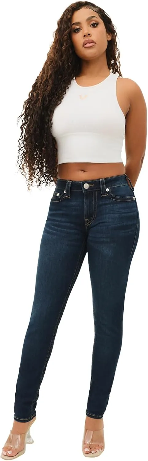 True Religion Women's Halle Mid Rise Super Skinny Fit Jeans Denim Single Needle Stitching