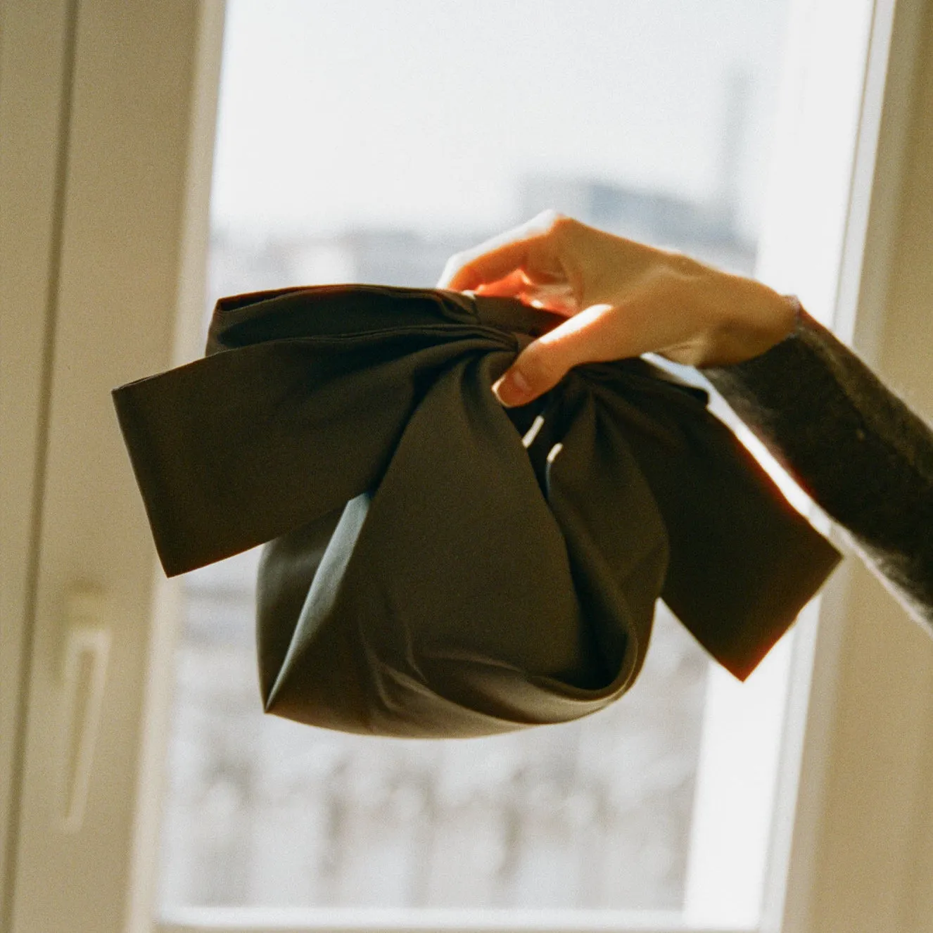 Tuxedo Bows Bag - Charcoal Silk Twill