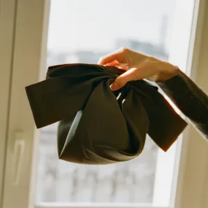 Tuxedo Bows Bag - Charcoal Silk Twill