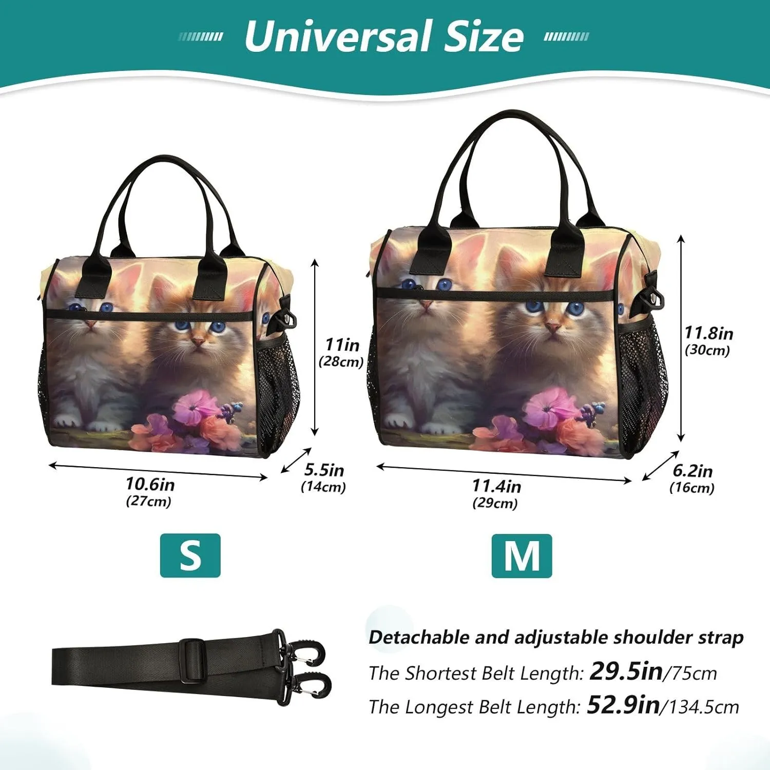 Two Kittens Sitting Log Cooler Bag Lunch Box Lunch Bag Reusable Tote Shoulder Bag Insulated Lunch Bag for Outdoor Picnic Camping