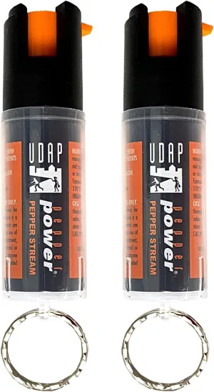 UDAP Pepper Power Keychain OC Compact Self Defense Pepper Spray for Women, Men, and Runners, Travel Size, Powerful Blast Pattern, 10 ft Stream, 2K, 0.4 oz, 2 Pack
