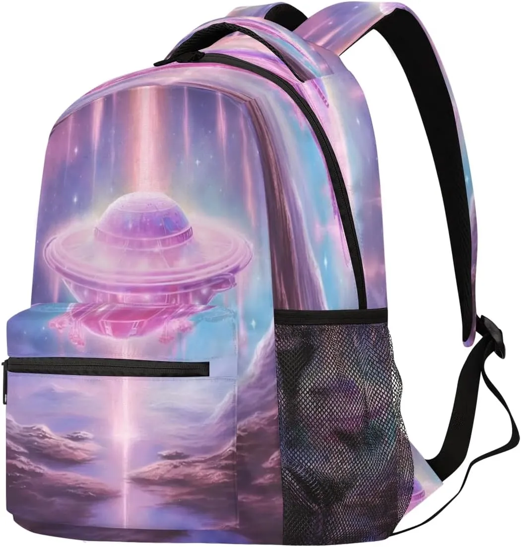 Ufo Spacecraft Laptop Backpack for Adult Women Men Casual Daypack with Compartment & Multiple Pockets Book Bags Travel Bag