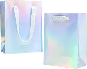 UnicoPak Iridescent Gift Bags, 30 Pcs Small Size 6x3.2x8 Inch Cardboard Paper with Waterproof Glossy Finish, Party Favor Bags for Birthday, Wedding, Bridal Shower