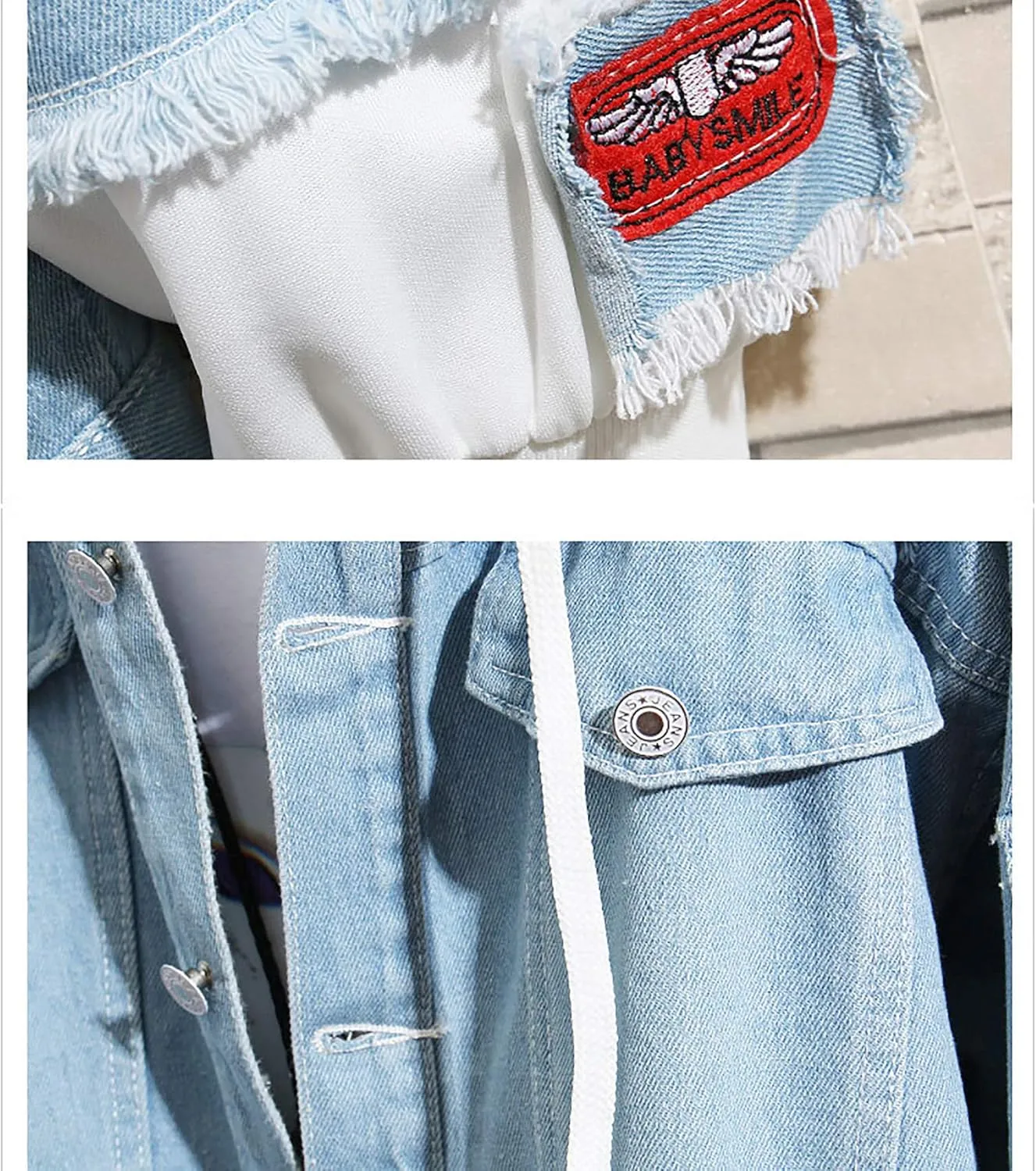 Unisex False Two Pieces Denim Jacket Fashion Denim Hoodies Coats Button Down Hoodie for Teen Adult