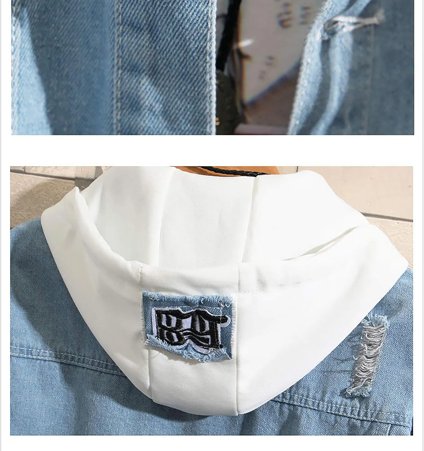 Unisex False Two Pieces Denim Jacket Fashion Denim Hoodies Coats Button Down Hoodie for Teen Adult