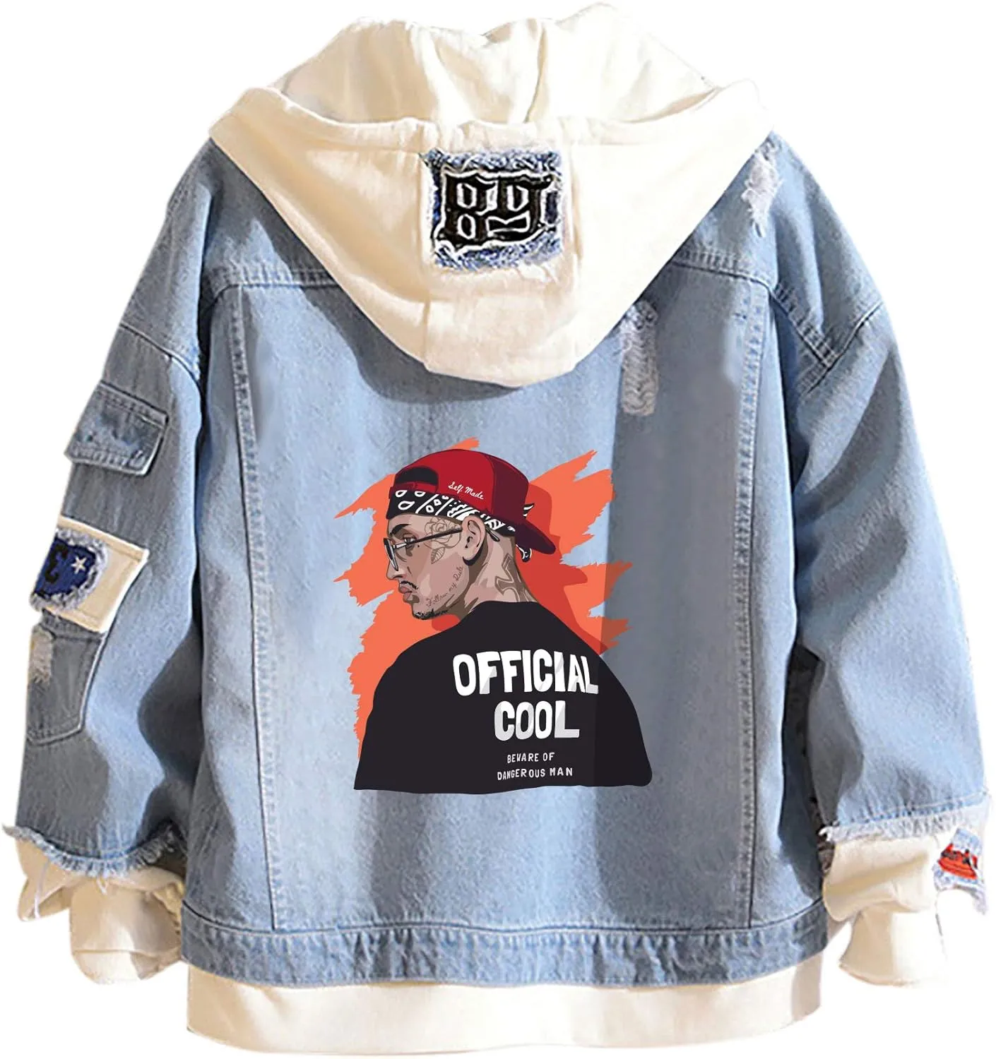 Unisex False Two Pieces Denim Jacket Fashion Denim Hoodies Coats Button Down Hoodie for Teen Adult
