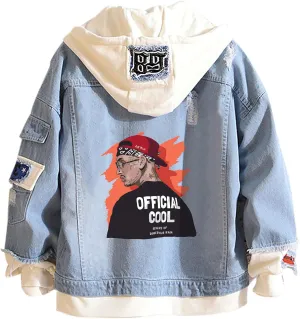 Unisex False Two Pieces Denim Jacket Fashion Denim Hoodies Coats Button Down Hoodie for Teen Adult