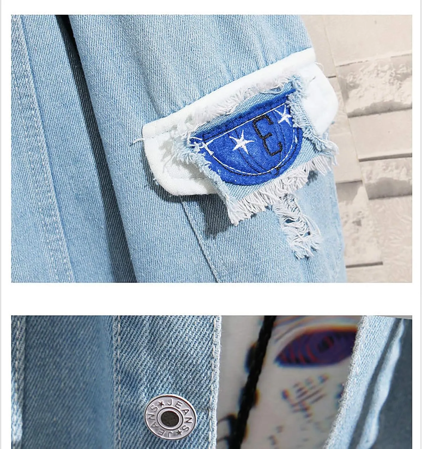 Unisex False Two Pieces Denim Jacket Fashion Denim Hoodies Coats Button Down Hoodie for Teen Adult
