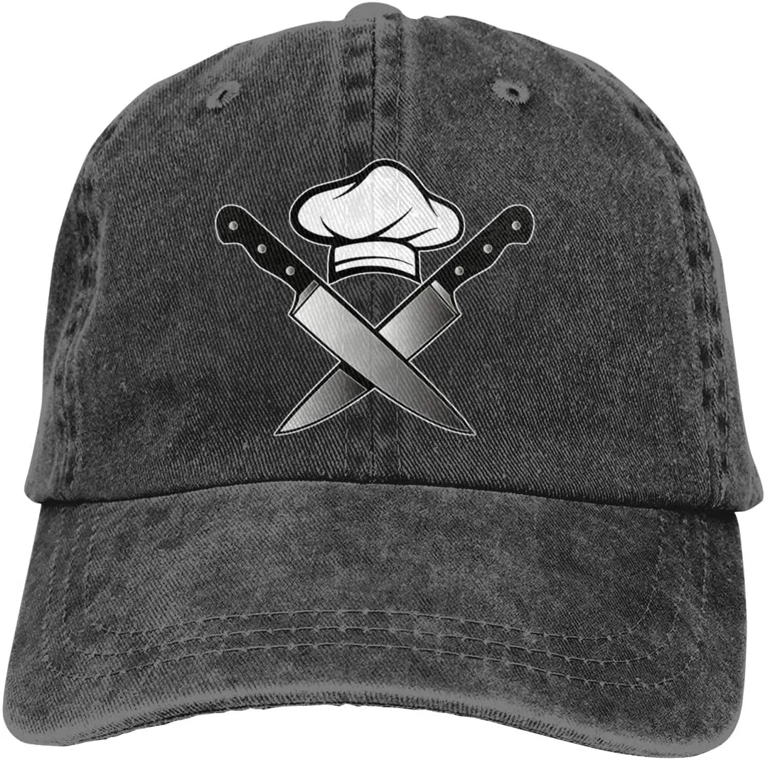 Unisex Skull-Chef Cooking Skull Vintage Jeans Adjustable Baseball Cap Cotton Denim Dad Hat