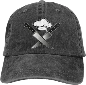 Unisex Skull-Chef Cooking Skull Vintage Jeans Adjustable Baseball Cap Cotton Denim Dad Hat