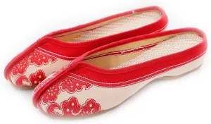 Unpafcxddyig Women's Embroidered Flats Backless Shoes Household Chinese Style Casual Slippers