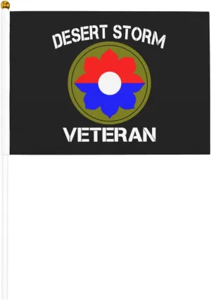 Us Army 9th Infantry Division Desert Storm Veteran Stylish Mini Handheld Flags 5.5x8.3 Inch For Support Team Activities Parties