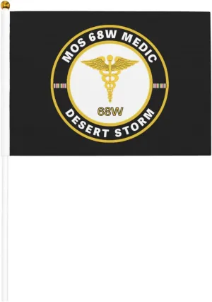 Us Army Mos 68w Medic Desert Storm Stylish Mini Handheld Flags 5.5x8.3 Inch For Support Team Activities Parties