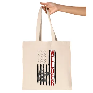 USA Welding Worker Gift for Metalworking Lovers Welder Natural White Multicolor Canvas Tote Bag