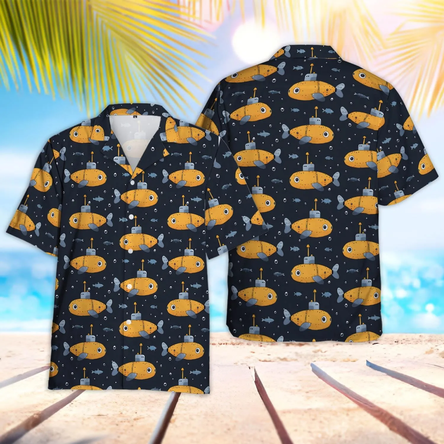 V-DECORPARKS Submarine Veteran Hawaiian Shirt for Men-Navy Submarine Beach Mens Button Up Shirts Short Sleeve (TU-HW_184)