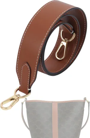 Vachetta Leather Strap for Celin Bucket bag, Multi length Handmade Cowhide Crossbody Purse Strap for Handbag 【1.5inch wide 27.6inch long, Caramel (Caramel thread)】