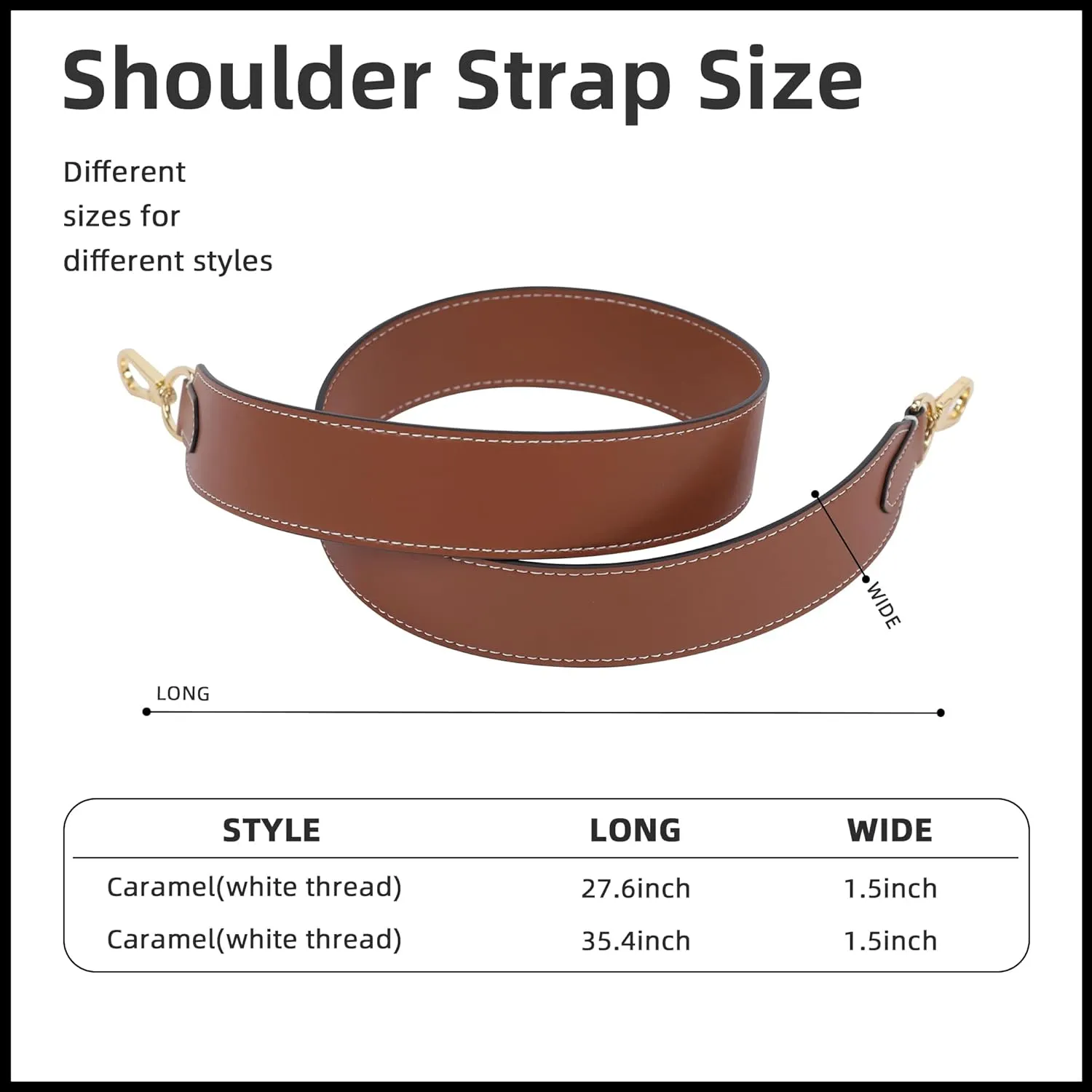 Vachetta Leather Strap for Celin Bucket bag, Multi length Handmade Cowhide Crossbody Purse Strap for Handbag 【1.5inch wide 27.6inch long, Caramel (Caramel thread)】