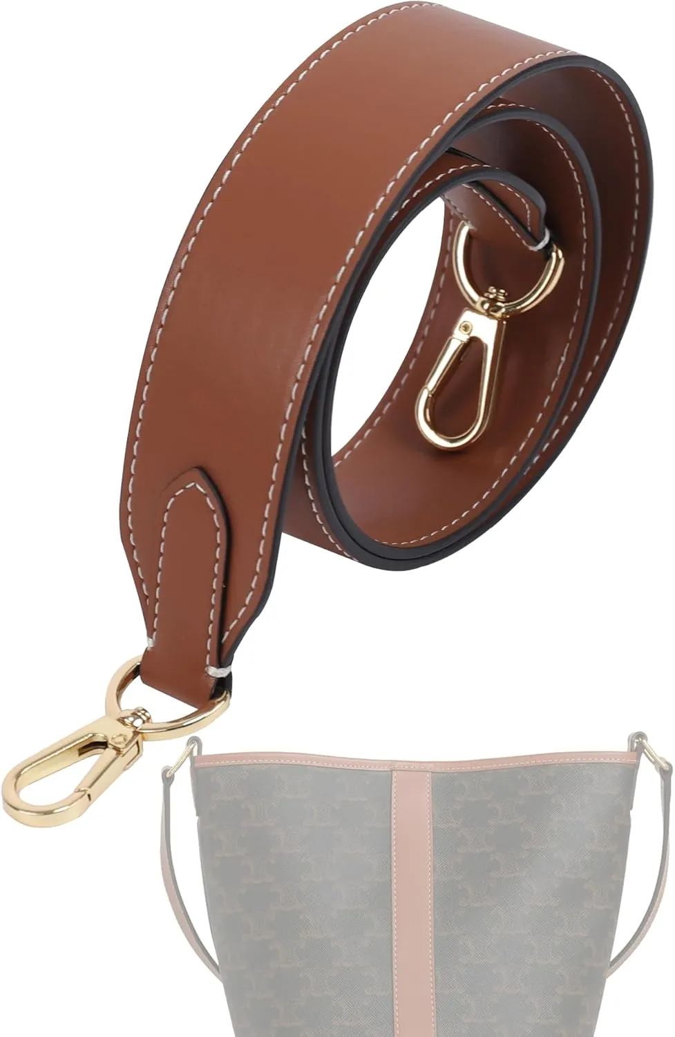 Vachetta Leather Strap for Celin Bucket bag, Multi length Handmade Cowhide Crossbody Purse Strap for Handbag 【1.5inch wide 27.6inch long, Caramel (Caramel thread)】