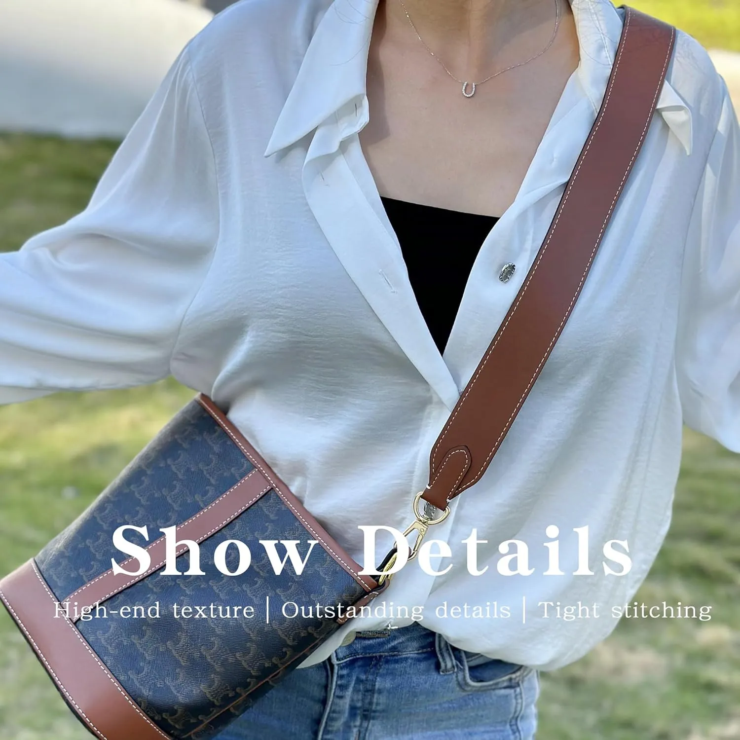 Vachetta Leather Strap for Celin Bucket bag, Multi length Handmade Cowhide Crossbody Purse Strap for Handbag 【1.5inch wide 27.6inch long, Caramel (Caramel thread)】