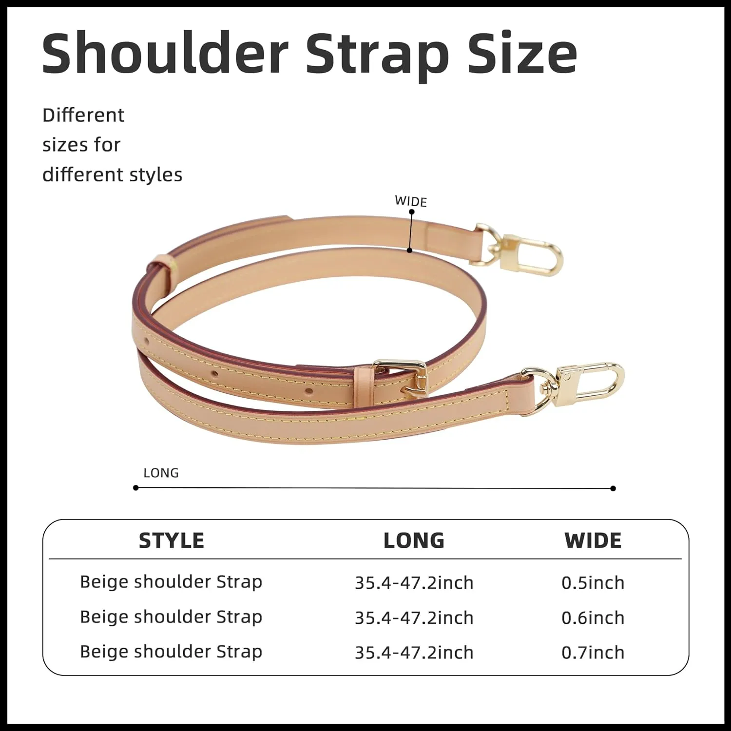 Vachetta Leather Strap for Speedy Bag, Multi Length Handmade Adjustable Cowhide Crossbody Purse Strap for Handbag 【0.7 Inch Wide, Beige】