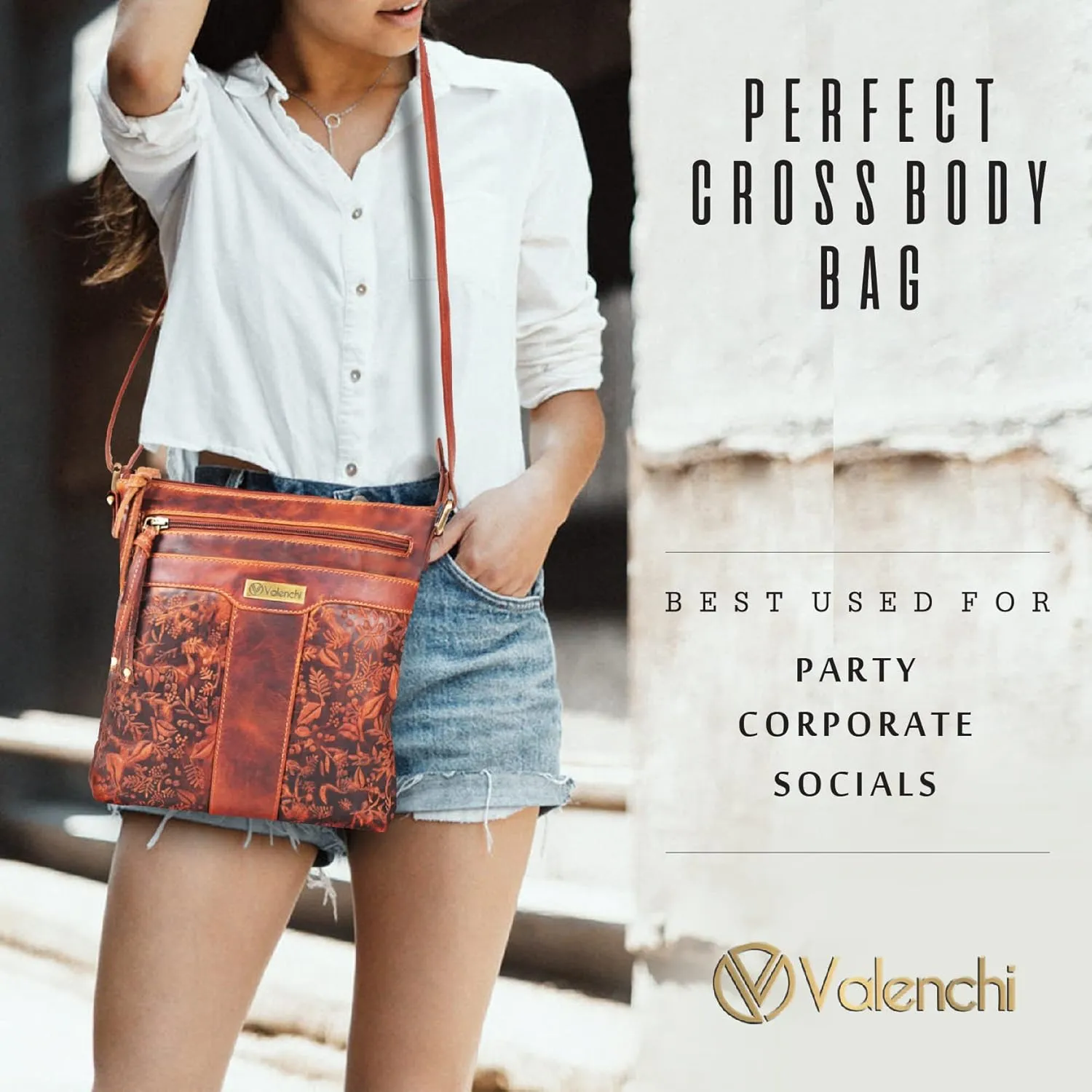 VALENCHI Leather Crossbody Bags for Women - Women's Crossbody Handbags - Trendy Leather Purse for Women - Ladies Sling Bag
