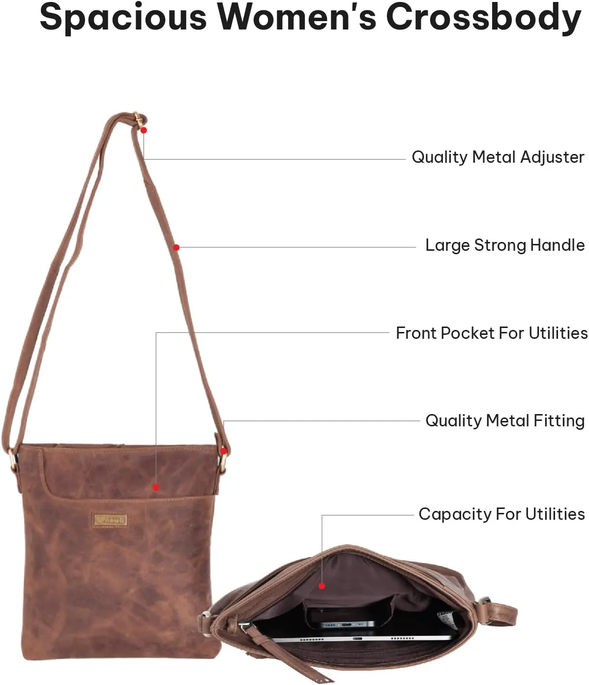 VALENCHI Leather Crossbody Bags for Women - Women's Crossbody Handbags - Trendy Leather Purse for Women - Ladies Sling Bag
