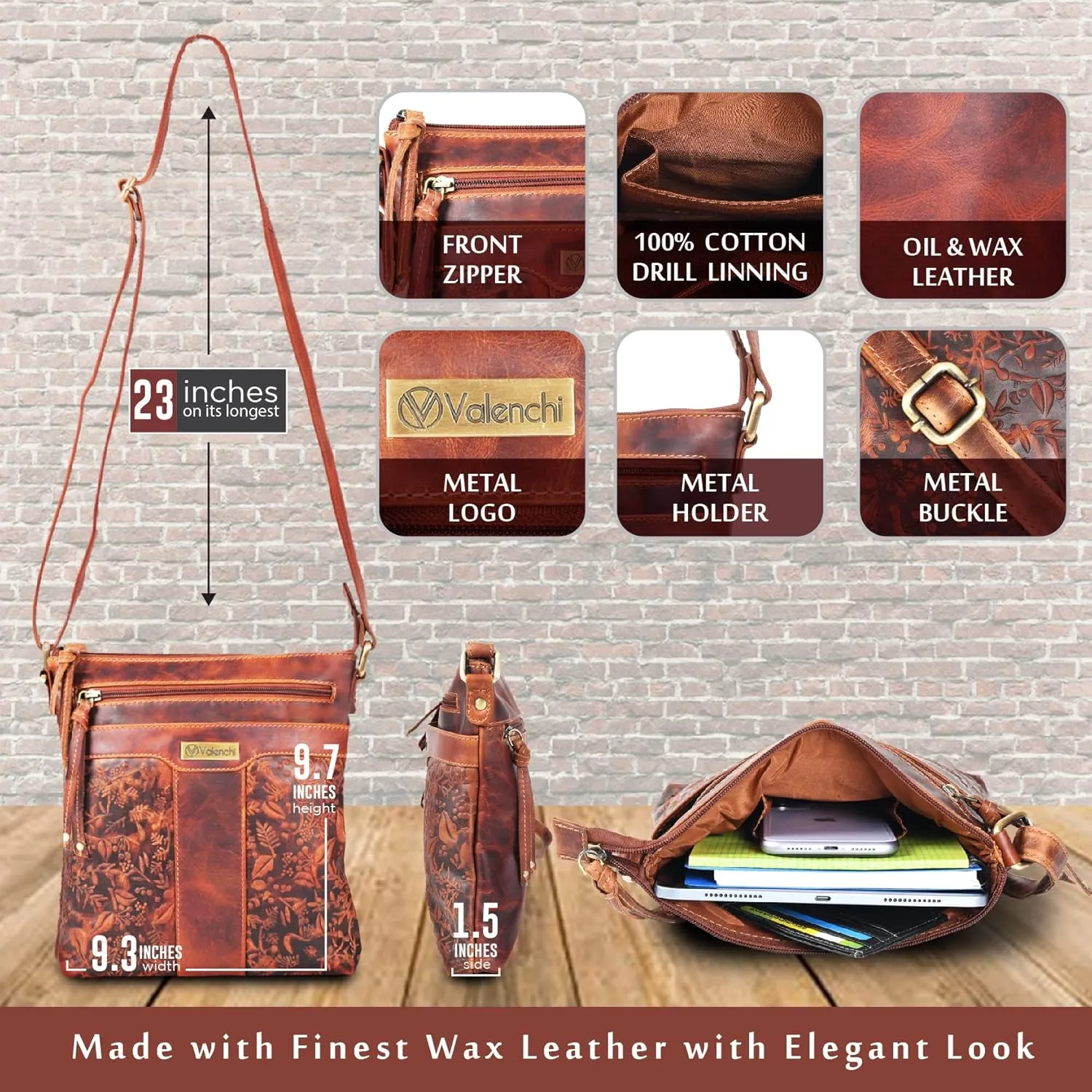 VALENCHI Leather Crossbody Bags for Women - Women's Crossbody Handbags - Trendy Leather Purse for Women - Ladies Sling Bag