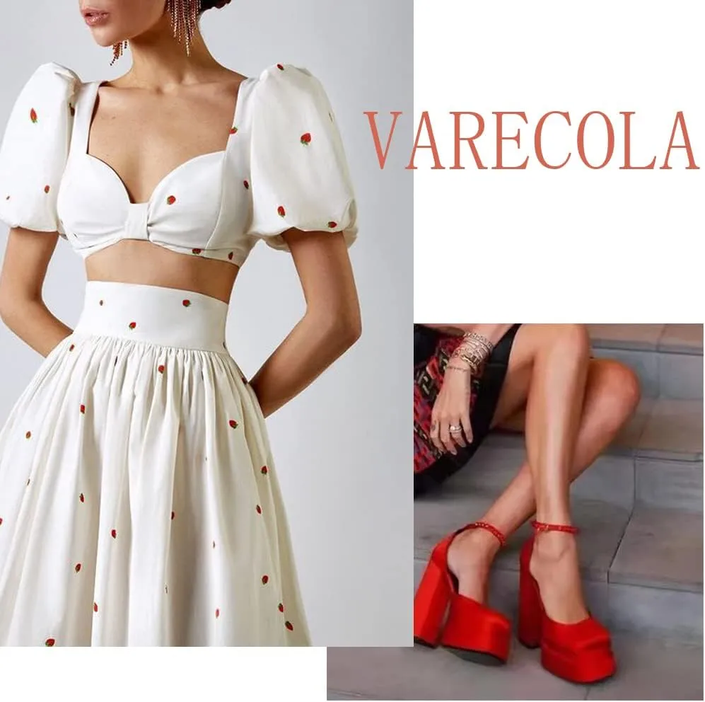 VARECOLA Women Silk Satin Chunky Pumps Shoes Rhinestone Belt Platform Ankle Strap Block High Heels