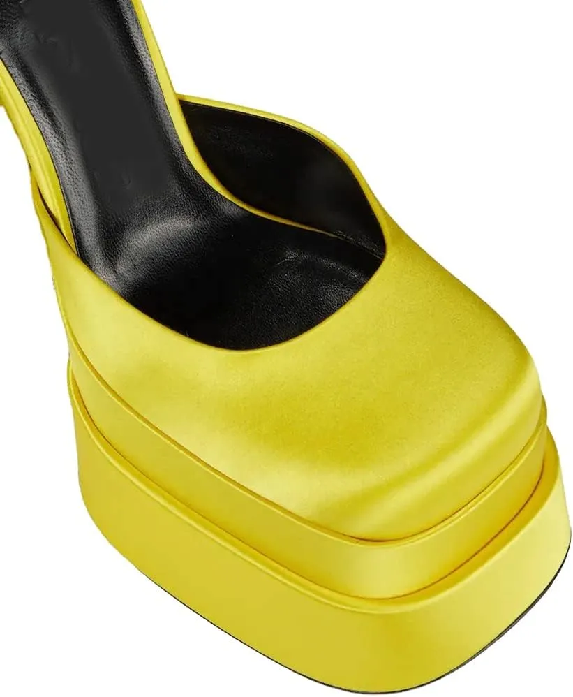 VARECOLA Women Silk Satin Chunky Pumps Shoes Rhinestone Belt Platform Ankle Strap Block High Heels