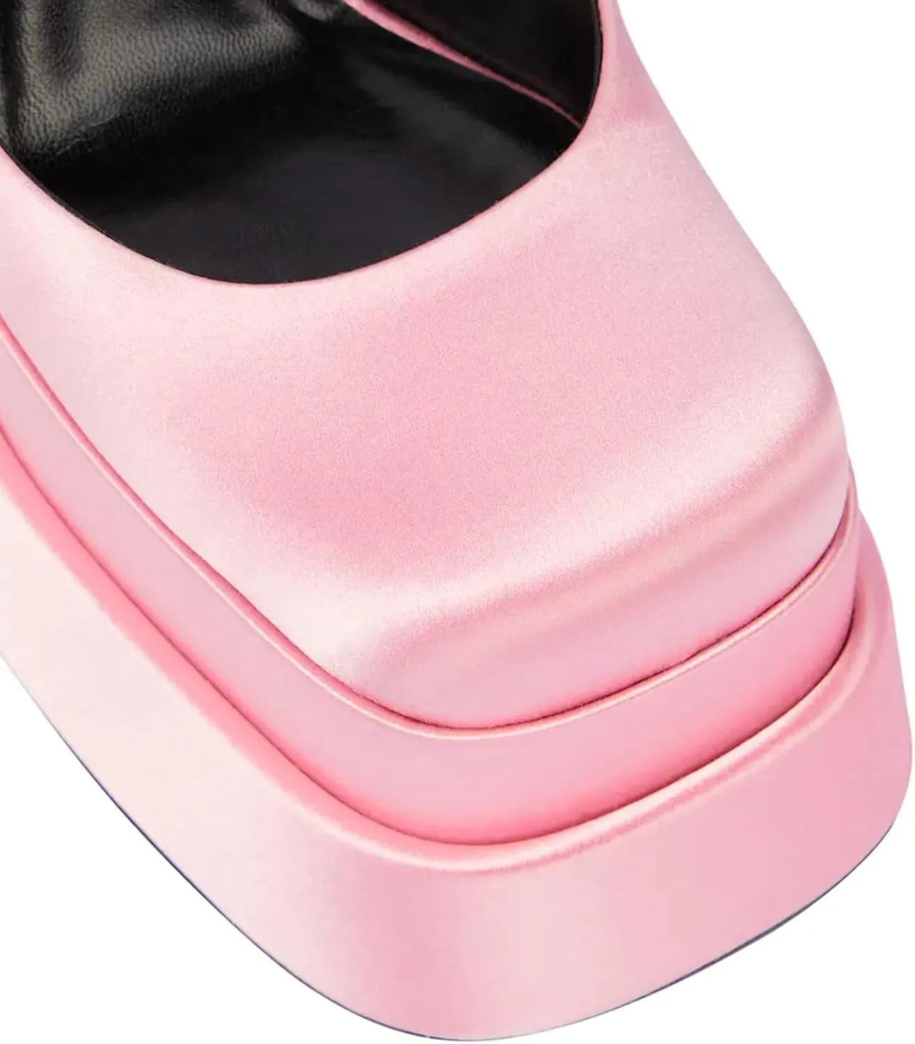 VARECOLA Women Silk Satin Chunky Pumps Shoes Rhinestone Belt Platform Ankle Strap Block High Heels