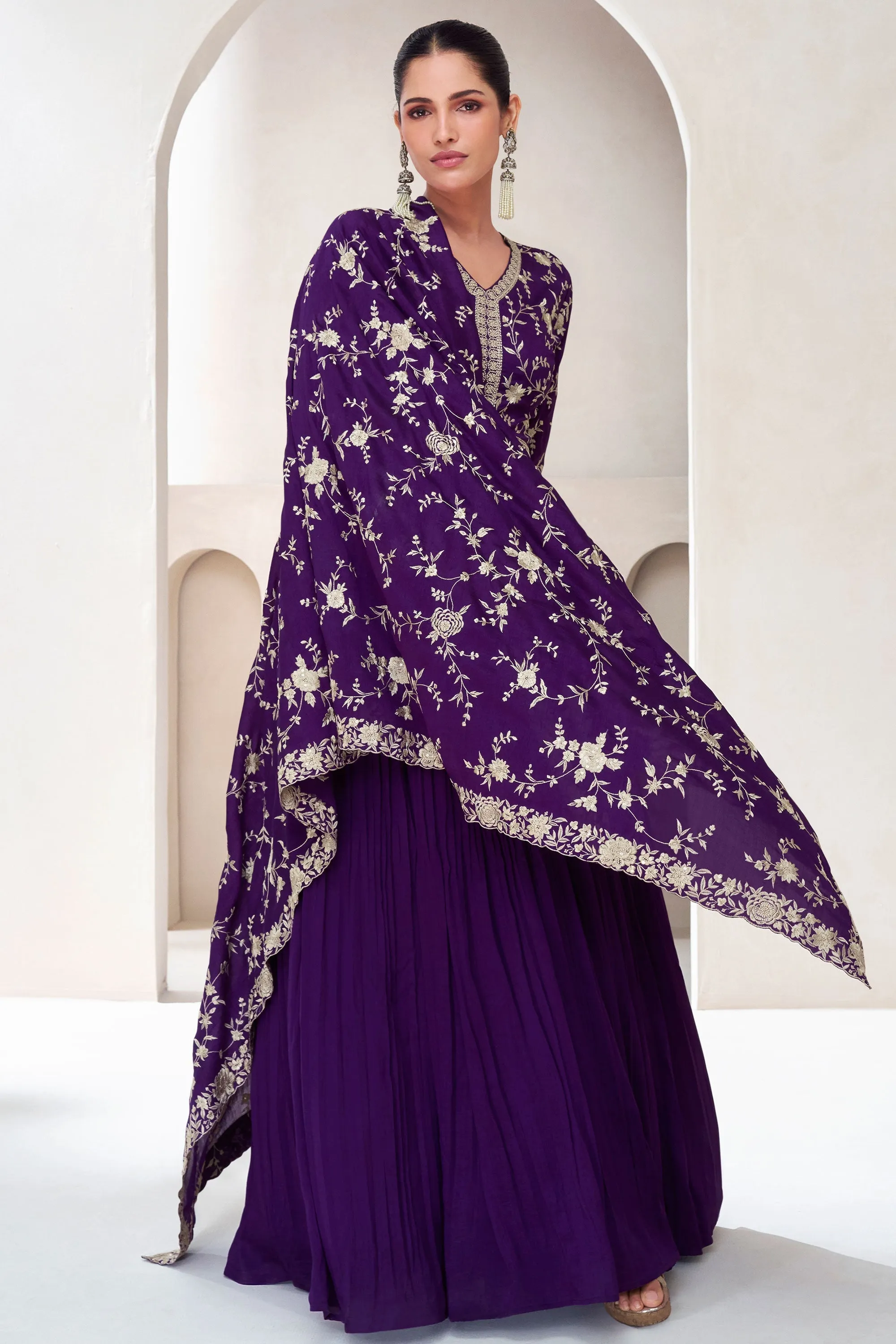 Vartika Singh Glorious Purple Color Silk Readymade Gown With Dupatta