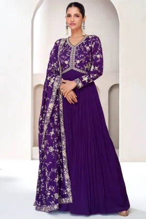 Vartika Singh Glorious Purple Color Silk Readymade Gown With Dupatta
