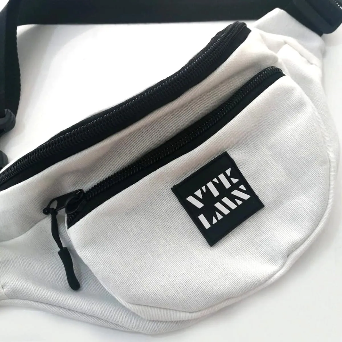 Vatkalimon Black and White Fanny Pack Set. Crossbody Bag with 2-Zipper, Fanny Pack for Men, Unisex Belt Bag with Black Adjustable Strap