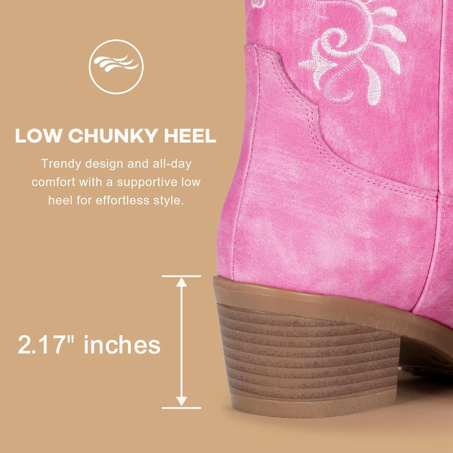 Vepose Women's Cowboy Boots, Embroidered Western Mid-Calf 9802 Cowgirl Boots, Pointed Toe Pull on Boots with Chunky Heel