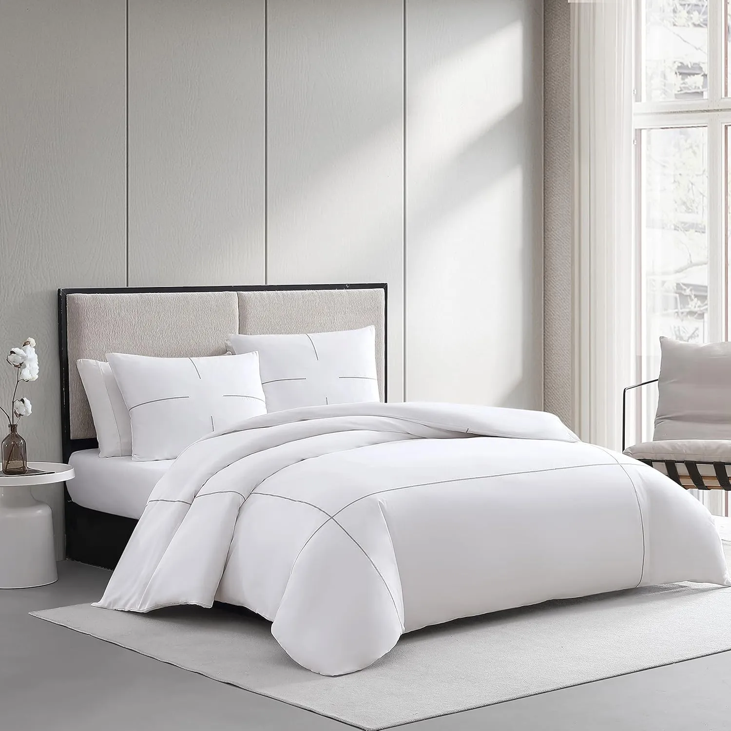 Vera Wang- King Duvet Cover Set, Soft Bedding Set with Matching Shams, Chic Room Essentials (Zig Zag White/Grey, King)
